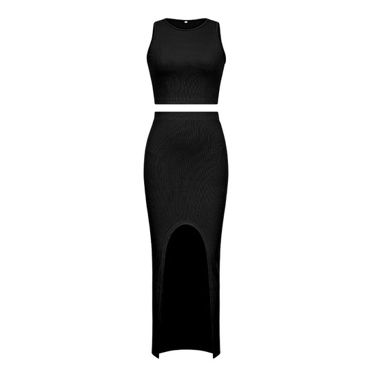 Damen Set aus crop Top und Maxi-Rock mit hohem Schlitz R&B