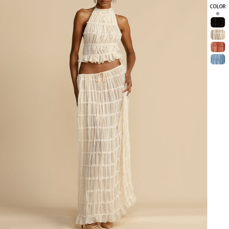 Damen Elegantes und verspieltes Zweiteiliges Sommerkleid mit gerafftem Oberteil und fließendem Rock R&B