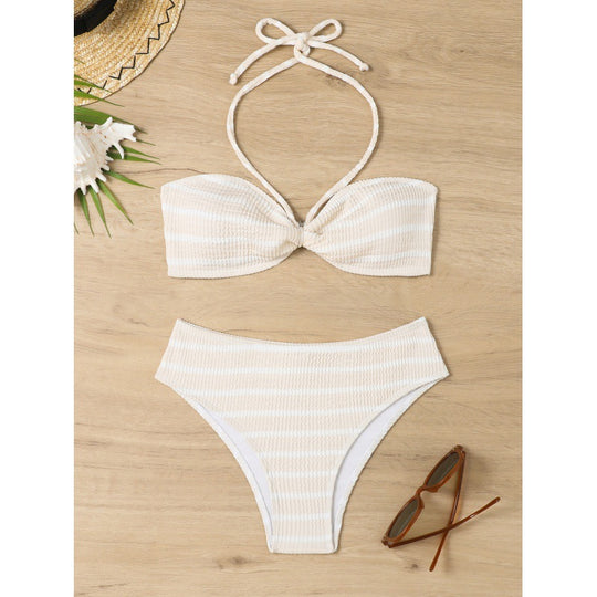 Damen Triangel-Bikini mit verspieltem Streifenmuster und verstellbarem Oberteil R&B