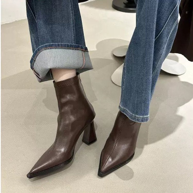 Damen elegante Ankle Boots mit spitzem Design und komfortablem Blockabsatz R&B