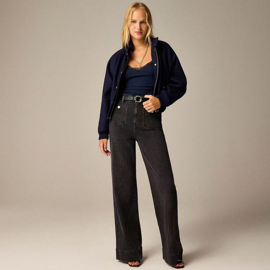 Damen Weite Jeans mit modischem Saum R&B
