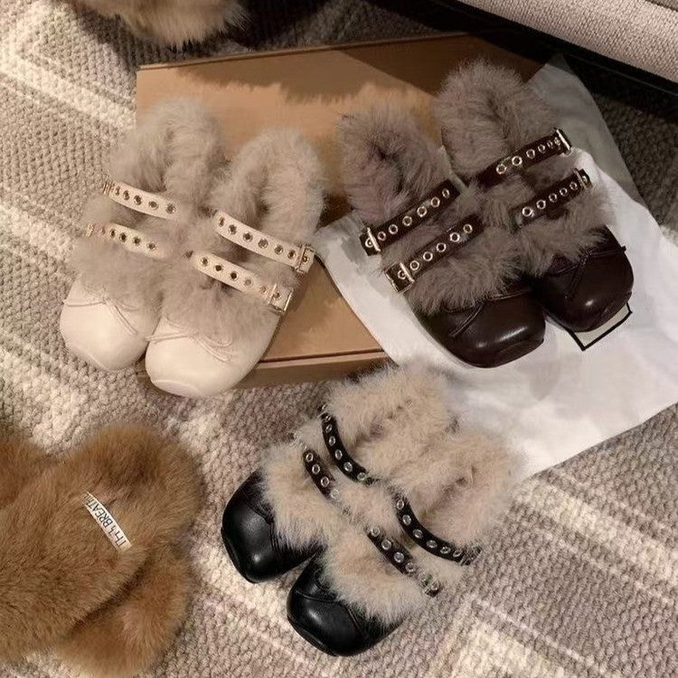Damen Glitzernde Clogs mit flauschigem Innenfutter und modischem Schnallenverschluss R&B