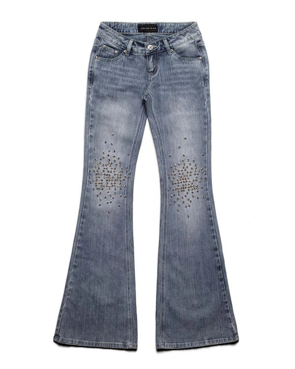 Damen Modische Bootcut-Jeans mit glitzernden Nieten R&B