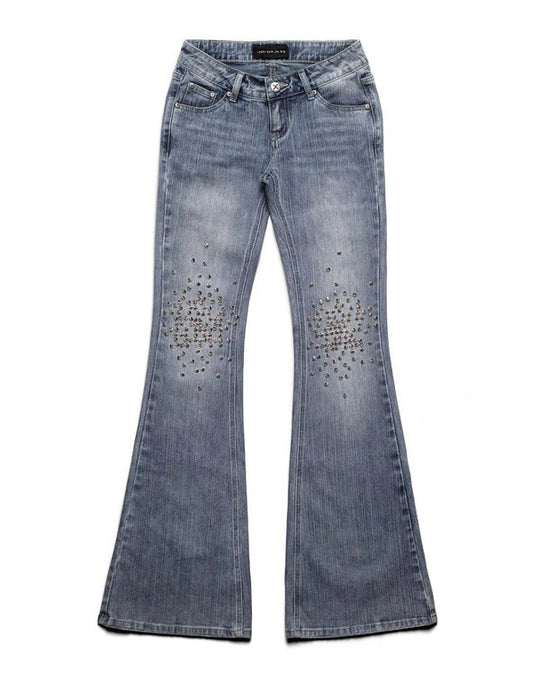 Damen Modische Bootcut-Jeans mit glitzernden Nieten R&B