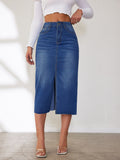 Damen Midi-Denimrock mit Schlitz und lässigem A-Linien-Schnitt R&B