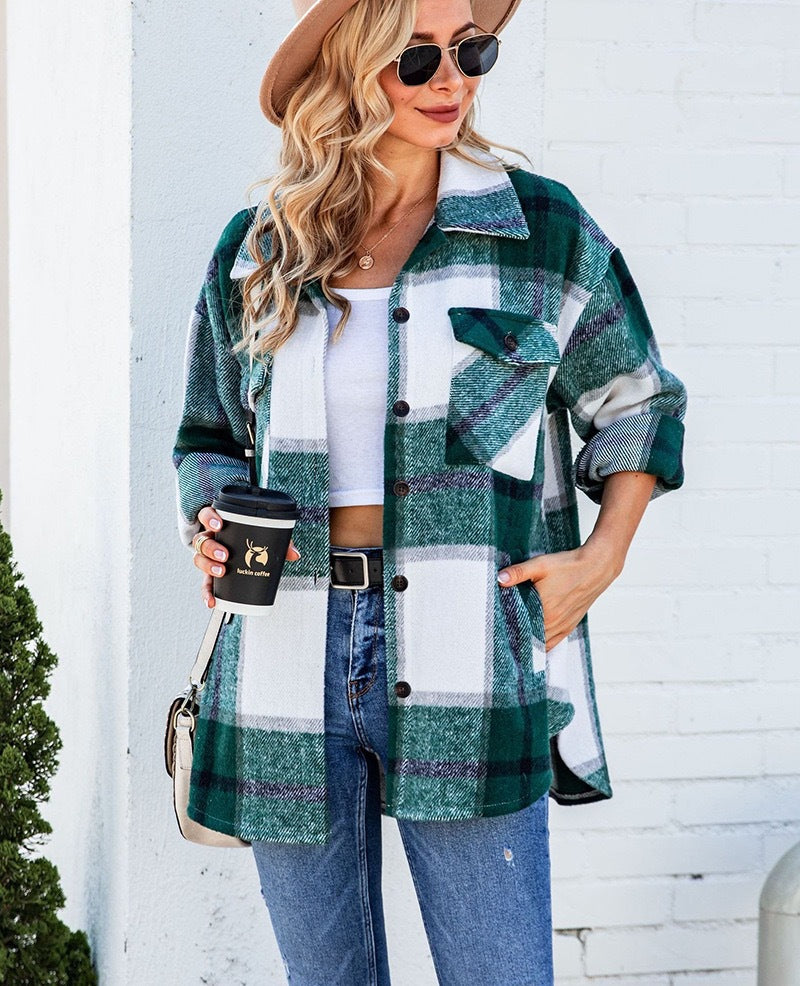 Damen Karierte Flanelljacke mit Brusttaschen R&B