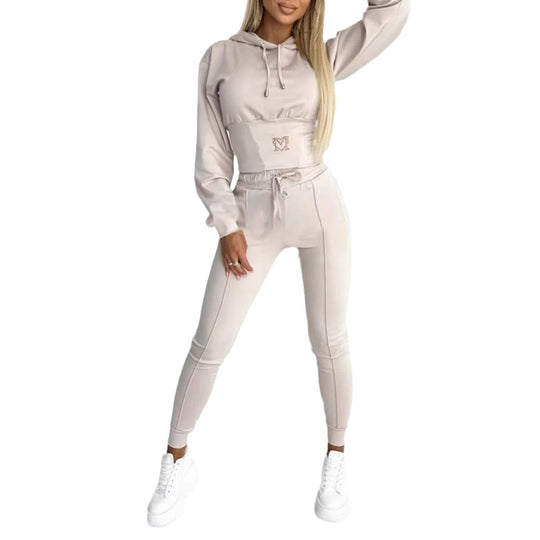 Damen Sportliches Jumpsuit-Set mit Kapuze und elastischem Bund R&B