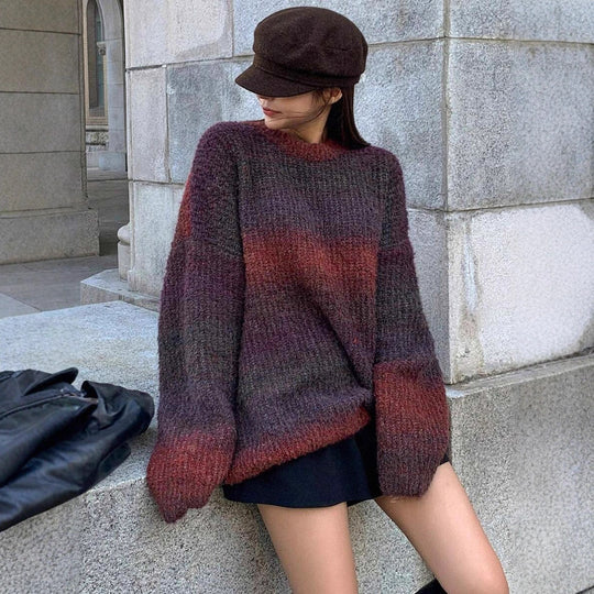 Damen Oversized Strickpullover mit modernem Farbverlauf und weichem Material R&B