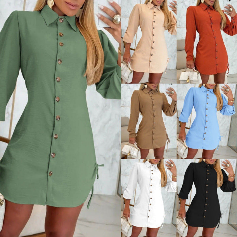 Damen Knopfhemd Kleid im femininen Schnitt mit Rüschendetails R&B