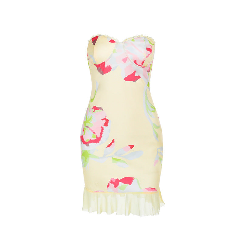 Damen Cocktail-Kleid mit floralem Design und korpetierraffiniertem Schnitt