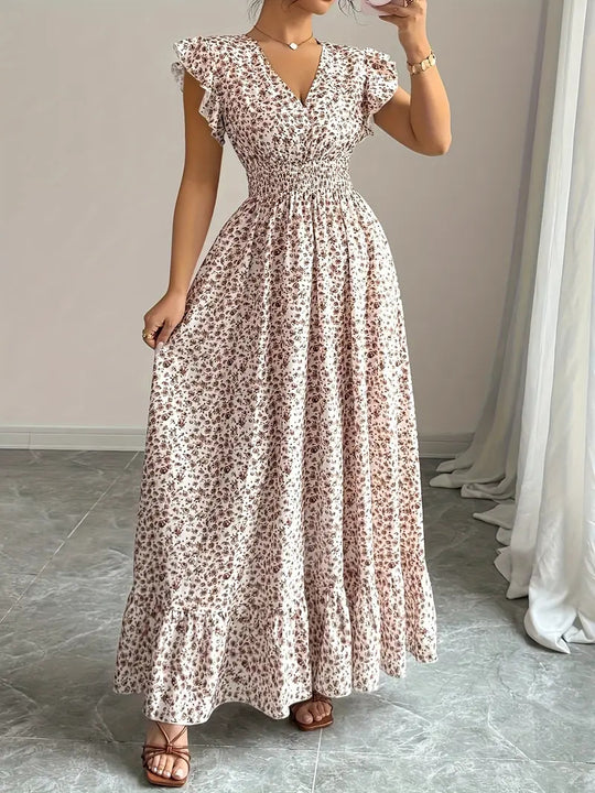 Damen Maxikleid mit Rüschenträgern und elastischem Tailleneinsatz R&B