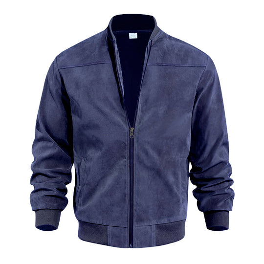Herren nan Veloursleder-Optik Bomberjacke mit Stehkragen Rippbündchen und seitlichen Eingrifftaschen R&B