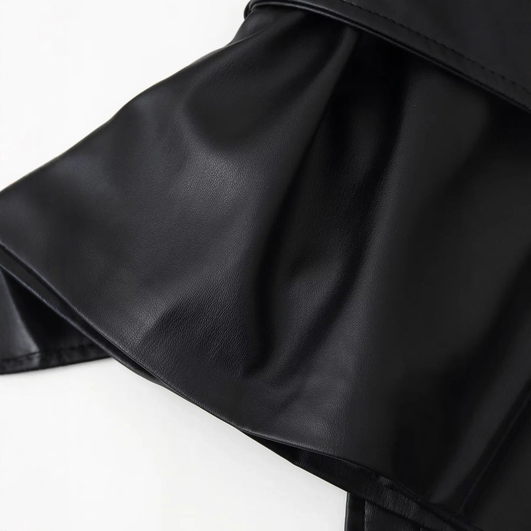 Damen Kunstlederjacke mit eleganten Knopfdetails und Gürteldesign R&B