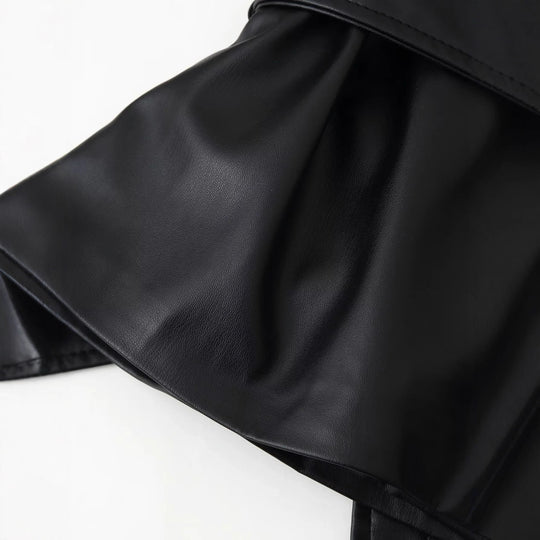 Damen Kunstlederjacke mit eleganten Knopfdetails und Gürteldesign R&B