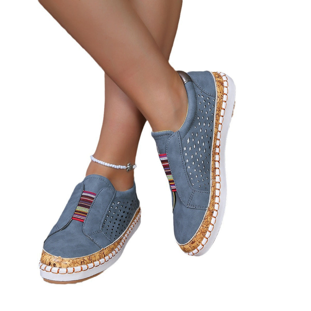 Damen luftige Slip-On Sneakers mit Kunstleder und Korksohle R&B