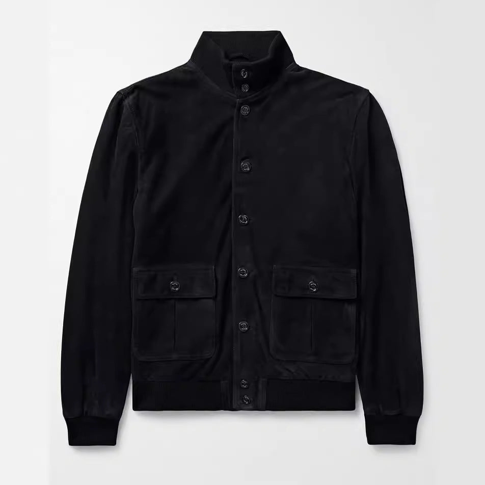 Herren elegante Wildlederjacke mit praktischem Kragen und aufgesetzten Taschen R&B