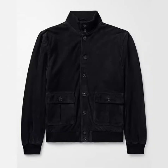 Herren elegante Wildlederjacke mit praktischem Kragen und aufgesetzten Taschen R&B