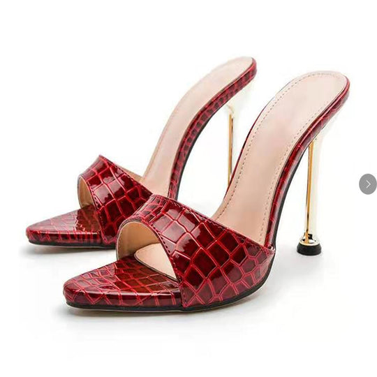 Damen modische Slingback-Pantoletten mit glänzender Krokodil-Prägung R&B