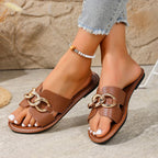 Damen Elegante Flachsandalen mit goldener Kettenverzierung und strukturiertem Obermaterial R&B