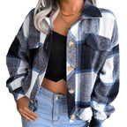 Damen karierte Flanelljacke mit Knopfverschluss und Brusttasche R&B