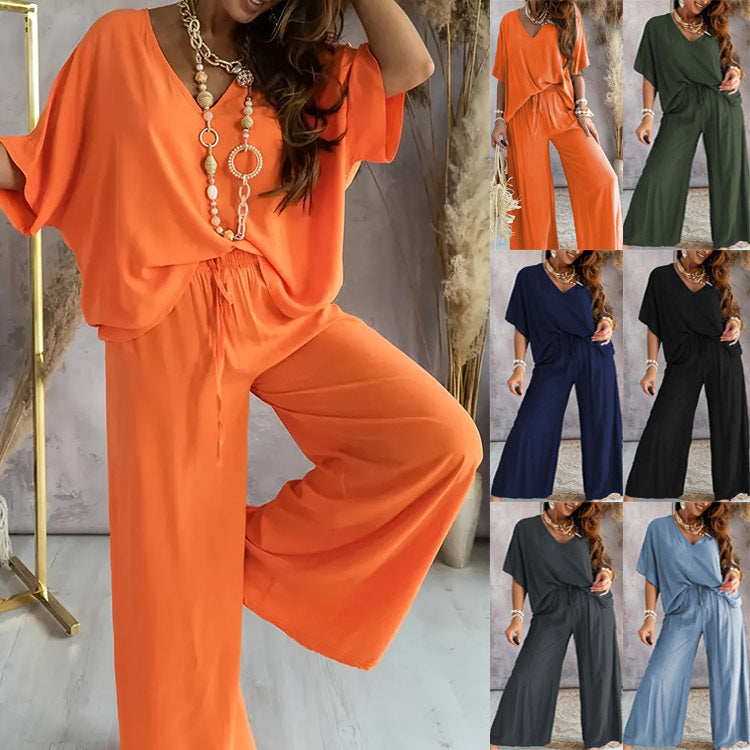 Damen Lässiges Freizeitoutfit bestehend aus lockerem Oberteil und weiten Hosen R&B