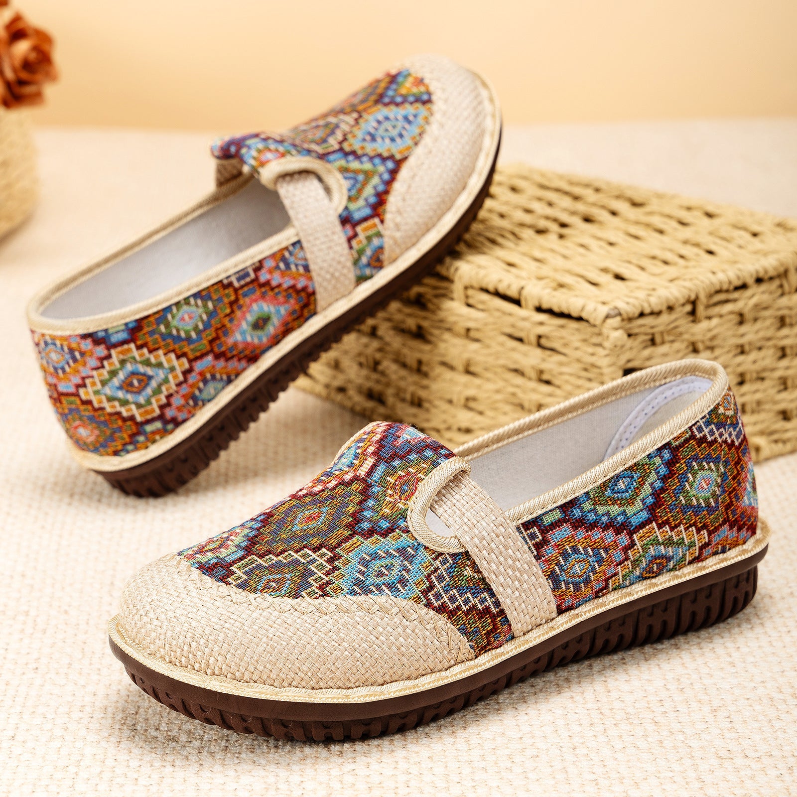 Damen Gemusterte Slip-On Schuhe mit elastischem Riemen R&B