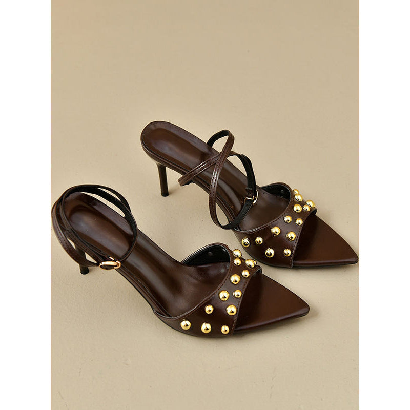 Damen elegante Slingback-Pumps mit goldenen Nieten R&B