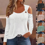 Damen modisches Strickoberteil mit offenem Schulterdesign und dekorativem Ring R&B