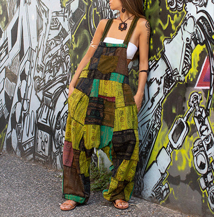 Damen Lässiger Jumpsuit mit buntem Patchwork-Muster R&B