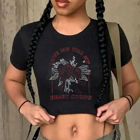 Damen Crop-T-Shirt mit auffälligem Statement-Print R&B