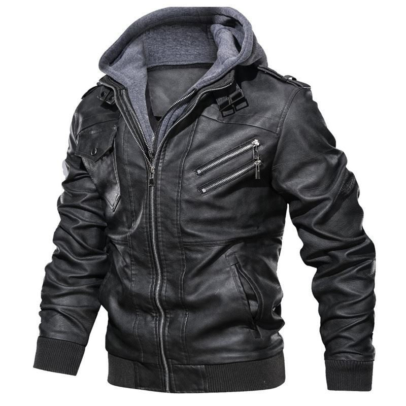 Herren flauschige Kunstlederjacke mit Hoodie R&B