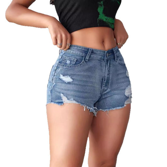 Damen Jeans-Shorts mit modischen Destroyed-Details und hohem Bund R&B