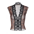 Damen Spitzen-Crop-Top mit Animal-Print und ergänzender Spitze R&B