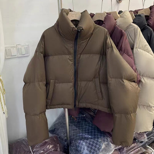Damen Kurze wattierte Funktionsjacke mit hohem Kragen und seitlichen Taschen R&B