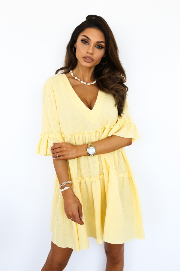 Damen Wickelkleid mit voluminösen Rüschendetails und V-Ausschnitt R&B