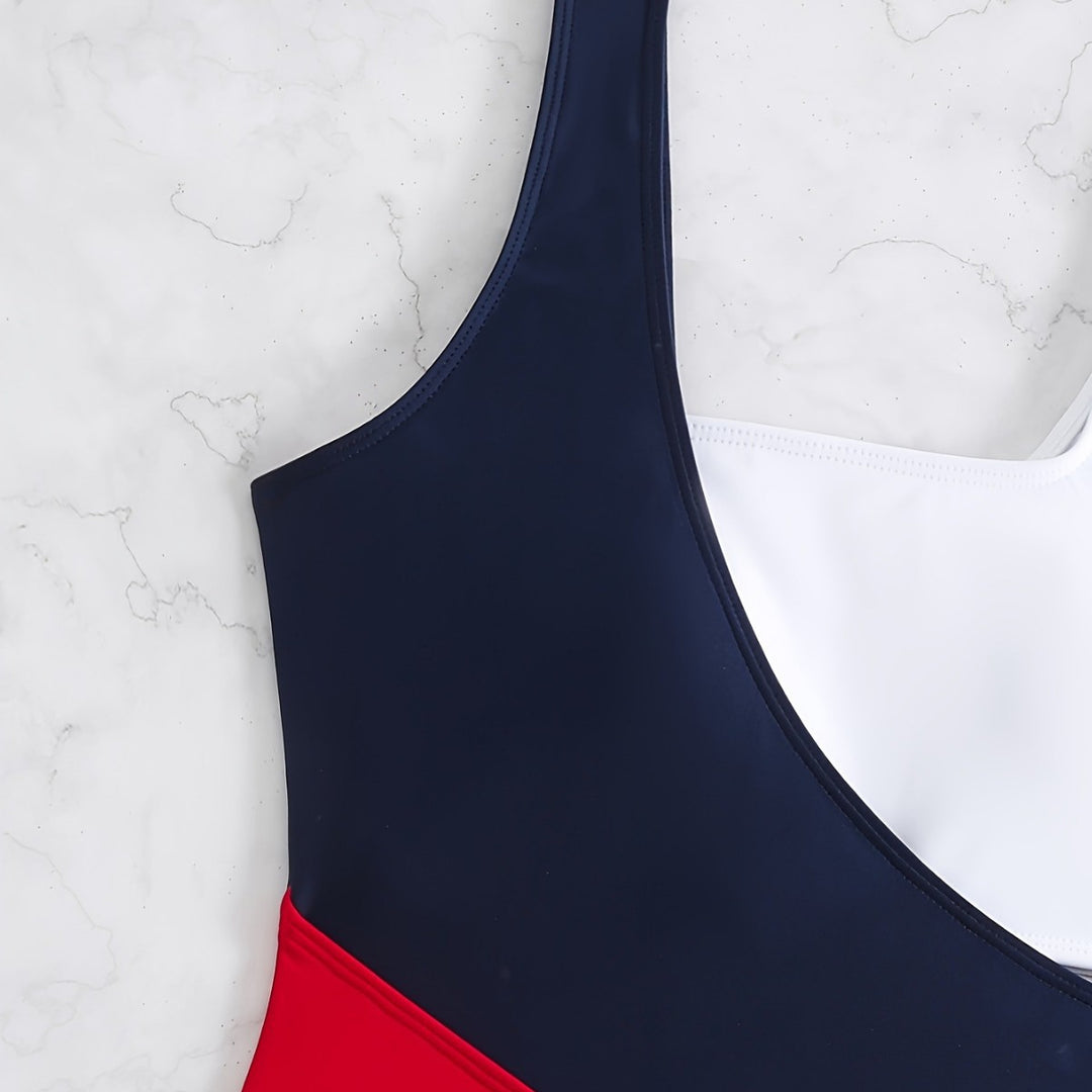 Damen Einteiler Badeanzug mit asymmetrischem Design und hoch geschnittenem Unterteil R&B