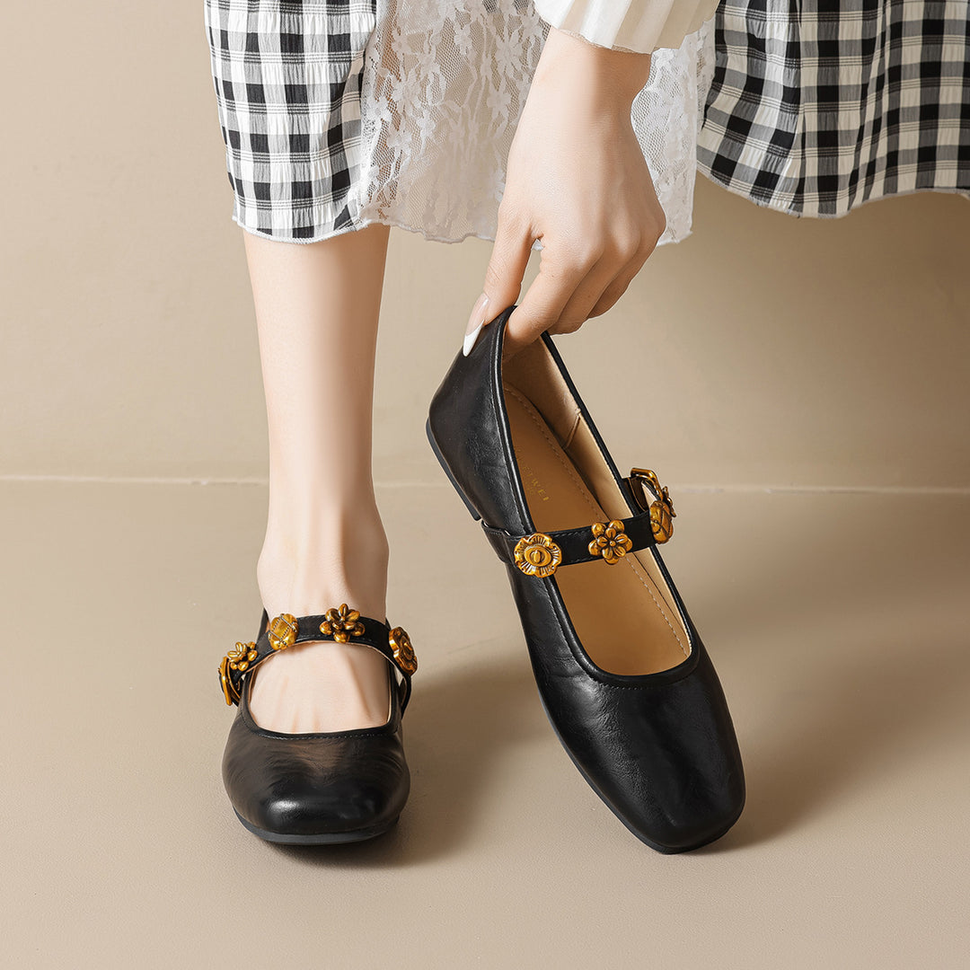 Damen Ballerinas mit dekorativem Riemchen und Blumenakzenten R&B