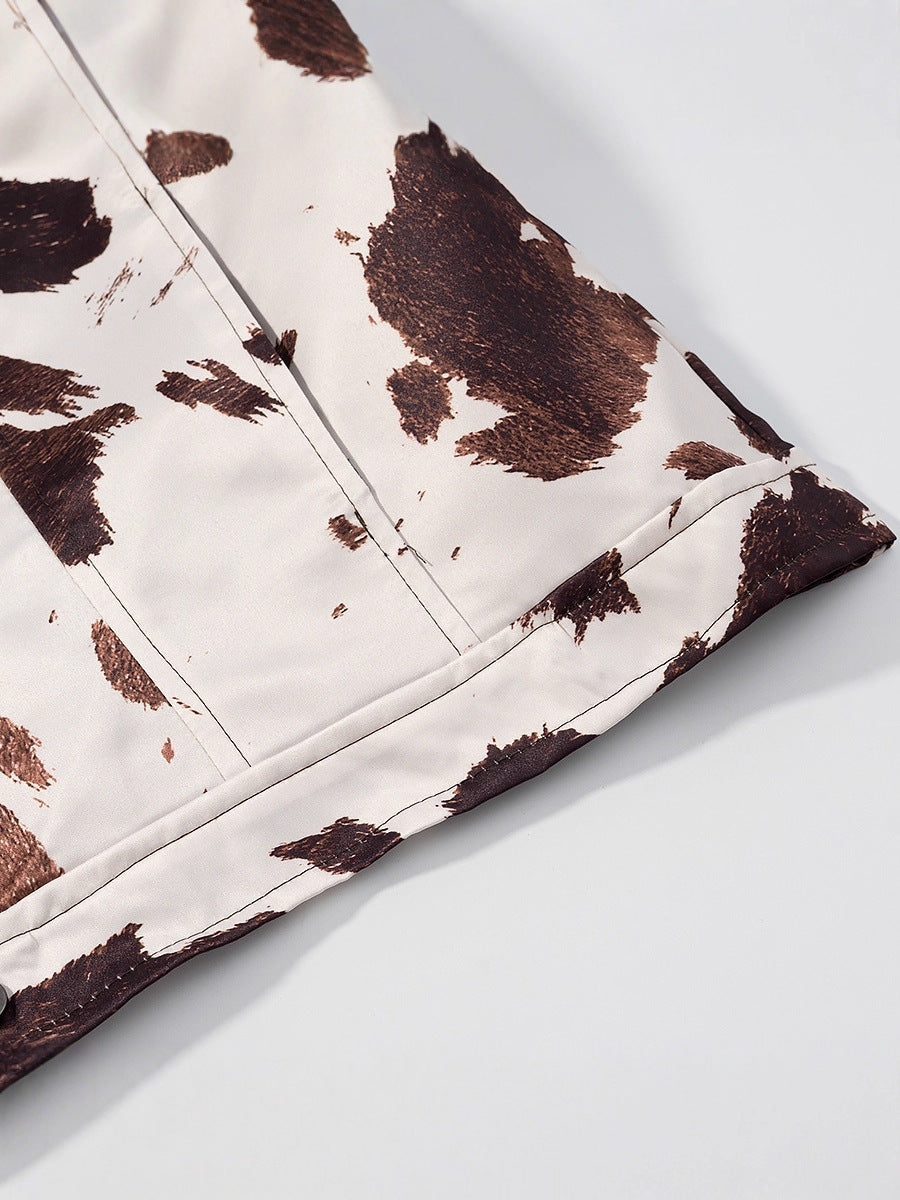 Damen lässige Jeansjacke im modernen Cow-Print-Design R&B