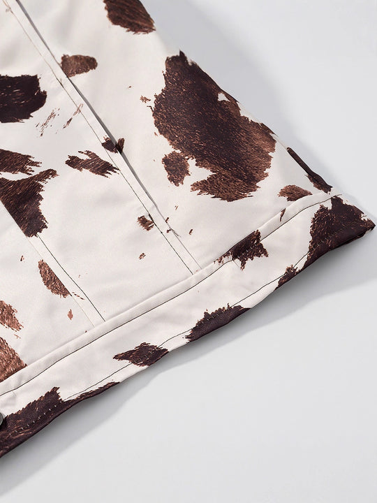 Damen lässige Jeansjacke im modernen Cow-Print-Design R&B
