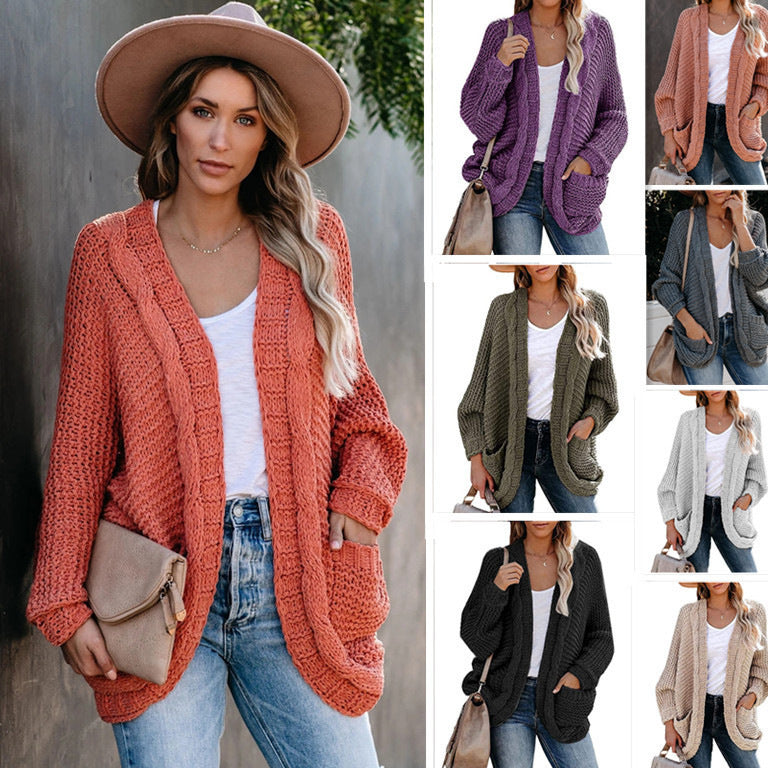 Damen Grobstrickjacke mit lässigen Konturen und großen Taschen R&B
