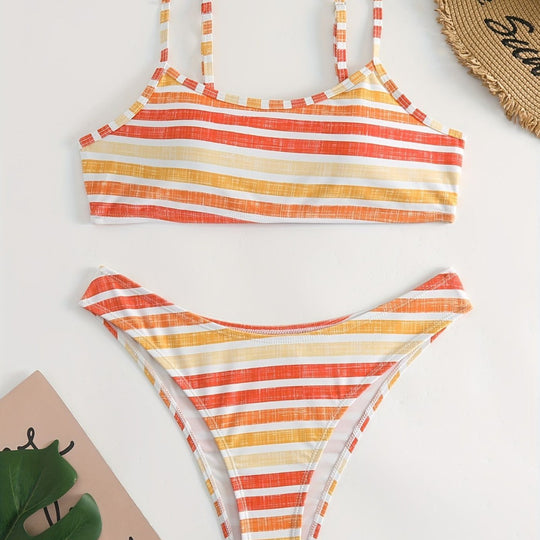 Damen Sportlicher Streifen-Bikini R&B
