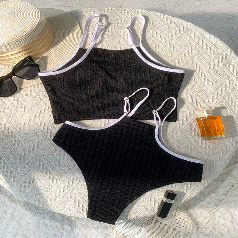 Damen Crop-Top Bikini-Set mit hohem Bund und feinem Rippdesign