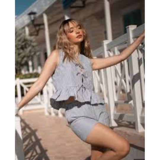 Damen Sommerliches Zweiteiliges Set mit Rüschendetails und verziertem Oberteil R&B