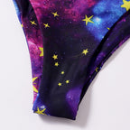 Damen Triangel-Bikini mit buntem Galaxienmuster und verspieltem Knoten R&B