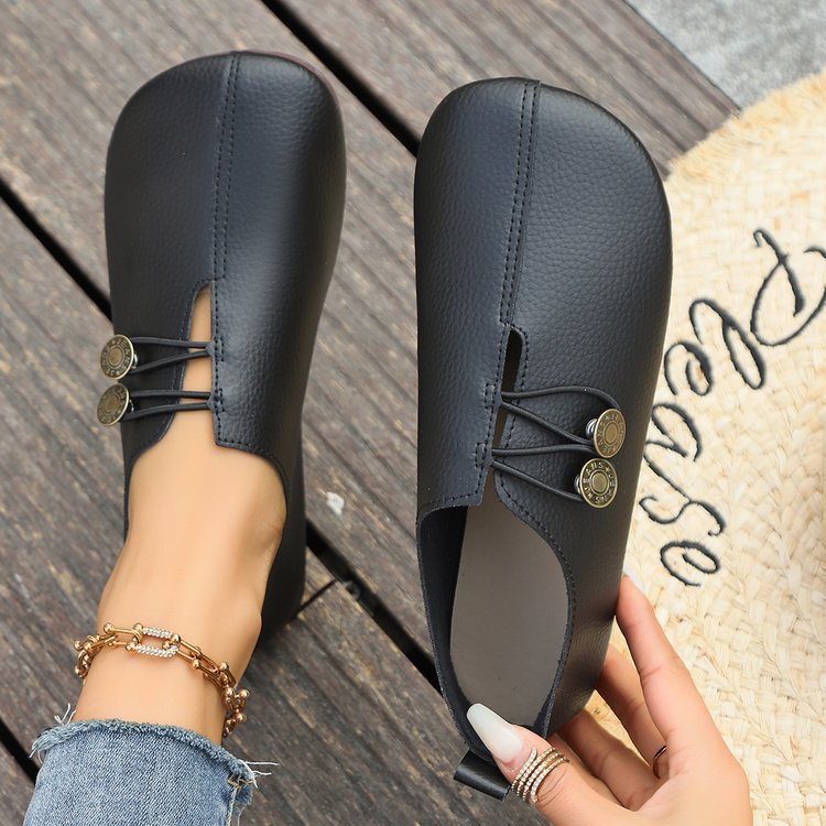 Damen Ballerinas mit elastischem Riemen und dekorativem Knopf R&B