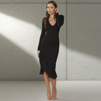 Damen charmantes Wickelkleid mit asymmetrischem Saum und Rüschendetails EB