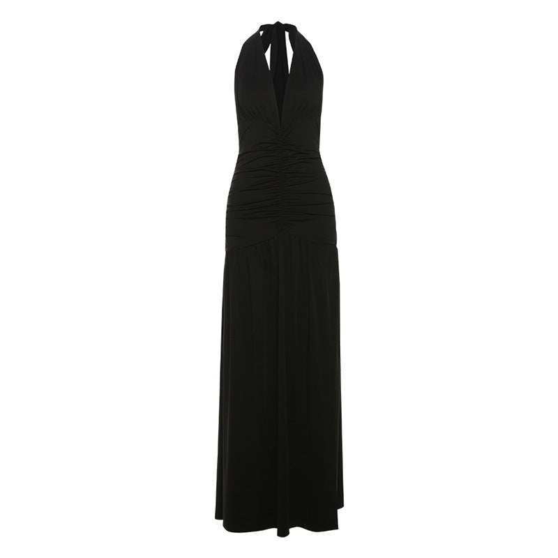 Damen Maxi Kleid mit gerafftem Design und tiefem V-Ausschnitt R&B