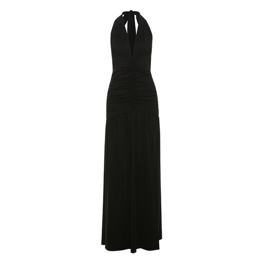 Damen Maxi Kleid mit gerafftem Design und tiefem V-Ausschnitt R&B
