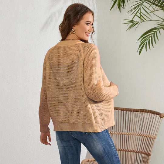 Damen luftiger Strickcardigan mit offenen Kanten und langen Ärmeln R&B