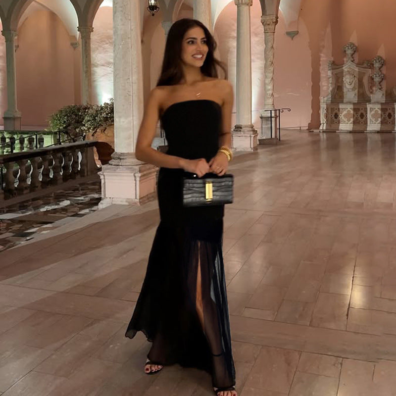 Damen Maxikleid mit elegantem Rüschensaum und figurbetontem Oberteil R&B